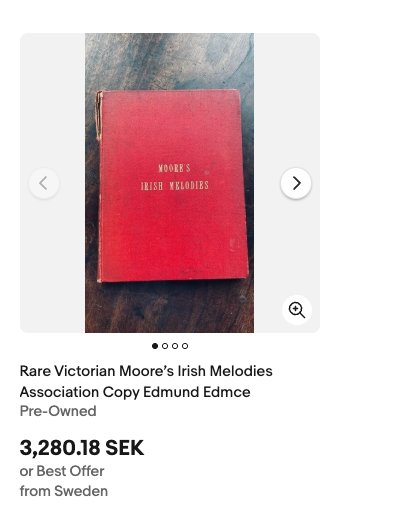 Moore's Irish Melodies association copy currently offered by The Ten Bells House